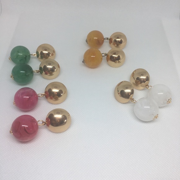 NEW! Colorful Ball Earrings. Available in Pink, Green, White, Yellow. - Picture 4 of 8